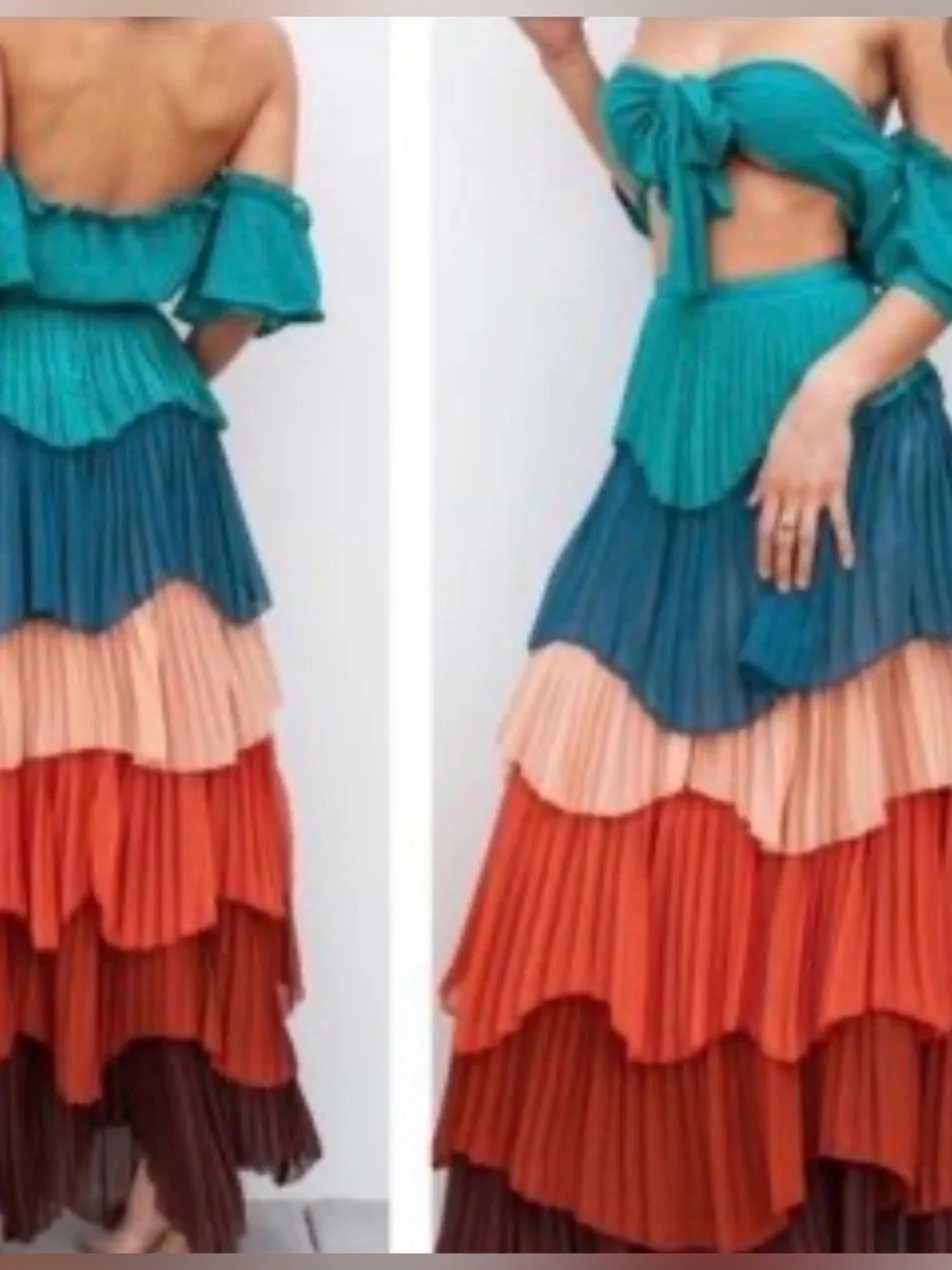 NWT L’atiste By Amy Tiered Maxi Skirt Size S Colorful Blue Orange Ruffles - Picture 6 of 6